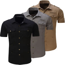Nova Camisa Militar Masculina 100% Poliéster Manga Curta Carga Camisas de Trabalho com Bolso, usado comprar usado  Enviando para Brazil
