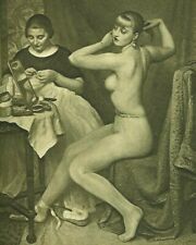 Old Antique Original Art Print LAURA KNIGHT - Nude Woman DRESSING FOR THE BALLET for sale  CANNOCK