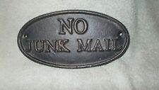 Cast Iron Mailbox Sign Plaque NO JUNK MAIL 6 1/2" Great Condition, used for sale  Shipping to South Africa