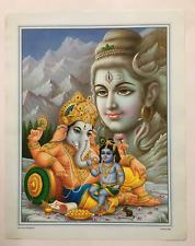 India Religious Print LORD SHIVA, GANESHA & KRISHNA. Artist- Sivas 14in x 20in for sale  Shipping to South Africa