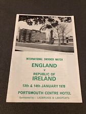 Programa de sinuca 1978 Inglaterra v Rep Irlanda em Portsmouth novato Joe Johnson, usado comprar usado  Enviando para Brazil