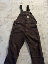 Carhartt Bib Overalls Mens 40x30 Brown Duck Canvas Workwear Faded Relaxed Fit, used for sale  Shipping to South Africa