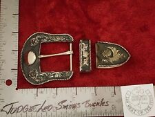 Western Buckle Set 3 Piece. Fully Engraved Front And Back. Sterling Silver Layer for sale  Shipping to South Africa