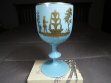 VINTAGE PORTIEUX VALLERYSTHAL FRENCH OPALINE BLUE GLASS GOBLET GOLD GILDING for sale  Shipping to South Africa