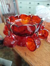 Art glass child's/mini punch bowl set 7 Pc Berries Rare Orange Red 6 Cups for sale  Shipping to South Africa