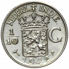 Holenderskie Indie - moneta - 1/10 guldenów 1942 S - srebro - połysk stemplowy UNC na sprzedaż  PL