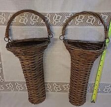 2 Vintage Natural Wicker Hanging Wall Pocket Basket Flowers Seasonal Decor , used for sale  Shipping to South Africa