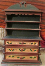 antique toy wood  cabinet 3 drawers 3 shelves fancy painted  16" tall  10" wide, used for sale  Shipping to South Africa