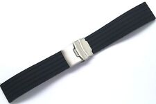 22mm 24mm Black Rubber Men Watch Band Strap Silver Deployment Clasp Buckle for sale  Shipping to South Africa