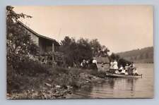 Boat Party at River Cabin Landing RPPC Antique American Photo Postcard 1910s, used for sale  Shipping to South Africa