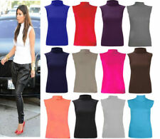 LADIES SLEEVELESS TURTLE POLO NECK TOP WOMANS PLAIN ROLL NECK TOP JUMPER 8-26 for sale  Shipping to South Africa