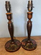 A Lovely Pair Of Vintage Turned Wooden Table Bedside Lamp Base, used for sale  Shipping to South Africa
