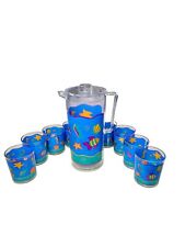 Jarro de acrílico vintage e conjunto de 8 copos~desenhos Lahey~decoração de praia/peixe~piscina/pátio comprar usado  Enviando para Brazil