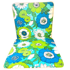 Cojín de asiento de patio vintage MCM vinilo floral años 60 años 70 verde azul MOD 16x16 segunda mano  Embacar hacia Argentina