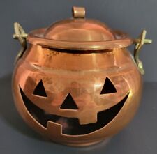 Used, Vintage Copper Jack-O-Lantern Lidded Pumpkin Pot With Brass Handel Made Turkey for sale  Shipping to South Africa