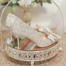   Shining Crystal Wedding Shoes Women's Pearl Bow Thin Heels High Heels for sale  Shipping to South Africa
