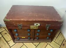 Large Vintage Wooden Engineers Carpenters Toolmakers Box Chest Drawers- Brass, used for sale  Shipping to South Africa