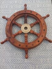 NAUTICAL WOODEN SHIP STEERING WHEEL PIRATE DECOR WOOD BRASS COLLECTIBLE DECOR  for sale  Shipping to South Africa