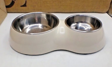 CATIT  White Double Diner Removable Stainless Steel Bowls Plastic Stand Non Skid for sale  Shipping to South Africa