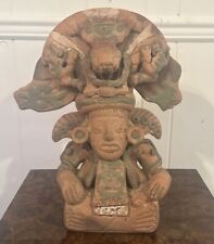 Used, Primitive Vintage Aztec Pottery Chief and Snakehead Statue INAH- 16.5” for sale  Shipping to South Africa