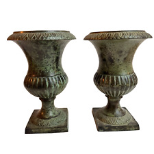 Antigo Plantador de Urna Verdigris Metal Neoclássico 2 Vasos de Pedestal Verde Pequeno 6,5" comprar usado  Enviando para Brazil
