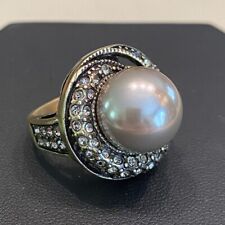 HEIDI DAUS Gold Tone Pearl & Crystal Ring Size 5.75 for sale  Luray