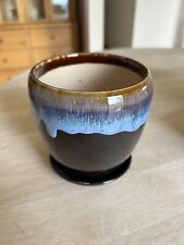 Novo vaso de flores Napco azul vitrificado preto 3,75” x 3,5” cerâmica plantador com pires comprar usado  Enviando para Brazil