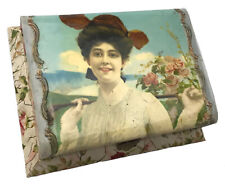 Antique Victorian Celluloid Wood Vanity Box Crop Lady Woman Mirror Lined Floral for sale  Shipping to South Africa