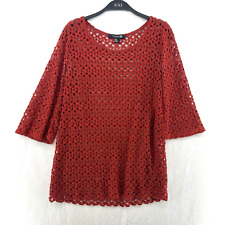 Blusa feminina Forever21 tamanho M vermelha laranja bordada croche mangas 3/4 sem forro, usado comprar usado  Enviando para Brazil