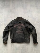 HARLEY DAVIDSON Vintage Heavy Leather Mens Jacket Big Logo Size M for sale  Shipping to South Africa