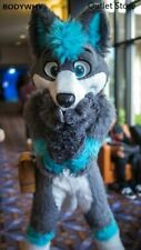 Gray Long Fur Husky Fox Dog Furry Mascot Costume Cosplay Dress Outfit Fursuit, used for sale  Shipping to South Africa