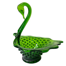 Prato decorativo vintage verde 6,5" Hobnail vidro pássaro cisne bugiganga doce  comprar usado  Enviando para Brazil