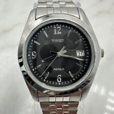 Timex relógio masculino prata, data, mostrador preto, pulseira de expansão prata, nova bateria comprar usado  Enviando para Brazil