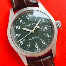 Hamilton Khaki Watch Mechanical Rare Green Dial Brown Leather H694190 For Repair for sale  Shipping to South Africa