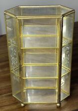 Used, Etched Floral  Glass & Brass Mirrored Curio Display Cabinet Table 10" T x 6" L for sale  Shipping to South Africa