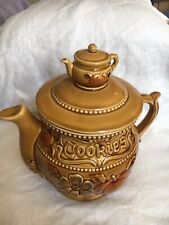 1970's Vintage Brown Tea Pot Shaped Cookie Jar with Pear and Apple Design Japan for sale  Valparaiso