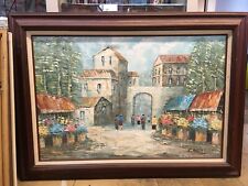 Used, Impressionist Oil Painting Paris Street Signed L. Basset Cityscape Market 44x33 for sale  Shipping to Canada