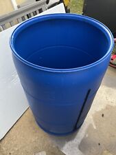 55 Gal. Blue Industrial Plastic Drum Rain Barrel Container Outdoor Water Storage, used for sale  Katy