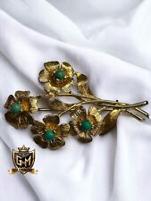 Vintage 9ct 375 Yellow Gold 4 Stone Cabochon Turqoise Floral Brooch 5.38g for sale  Shipping to South Africa