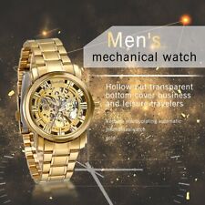 Relógio de pulso mecânico automático esqueleto aço inoxidável tom dourado luxo masculino comprar usado  Enviando para Brazil
