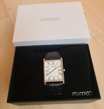 Relógio masculino Seiko Essentials quartzo mostrador branco couro preto retangular SWR049 comprar usado  Enviando para Brazil