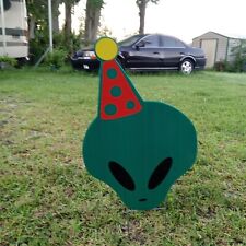 Green Corrugated Plastic BIRTHDAY ALIEN HEAR yard sign 26 inches high by 16..., used for sale  Shipping to South Africa