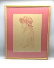 Red Ink Sketch Drawing Picture ‘Wilma’ Lady In Hat Portrait Signed Framed for sale  Shipping to South Africa