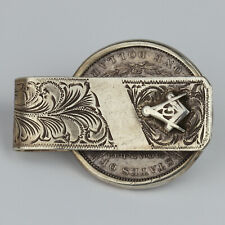 Vintage Sterling Silver Freemason Masonic Money Clip w/1889 Morgan Dollar Coin, used for sale  Shipping to South Africa