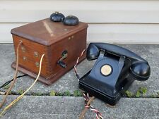 Antiguo teléfono eléctrico occidental vintage madera roble manivela timbre caja segunda mano  Embacar hacia Argentina