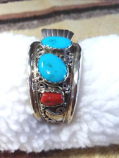 Used, Navajo Watch Bracelet Turquoise & Coral Justin Morris Sterling Collectible USA for sale  Shipping to South Africa