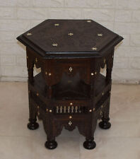 Vintage 21" Moroccan Side Table, Handcrafted Brown Wood Coffee End Bedside Table, used for sale  Shipping to South Africa