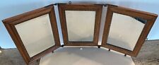 Antique Trifold Vanity Dresser Shaving Mirror Wall Tabletop Oak Wood Frame , used for sale  Shipping to South Africa