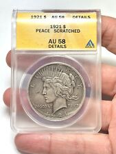 1921  Silver Peace Dollar ANACS AU 53 Scratched, used for sale  Chandler