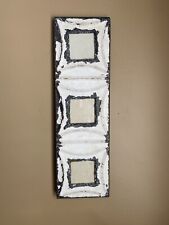 Vintage White Distressed Pressed Metal Three-Window Frame 17” X 5” W/Wooden Back, used for sale  Shipping to South Africa